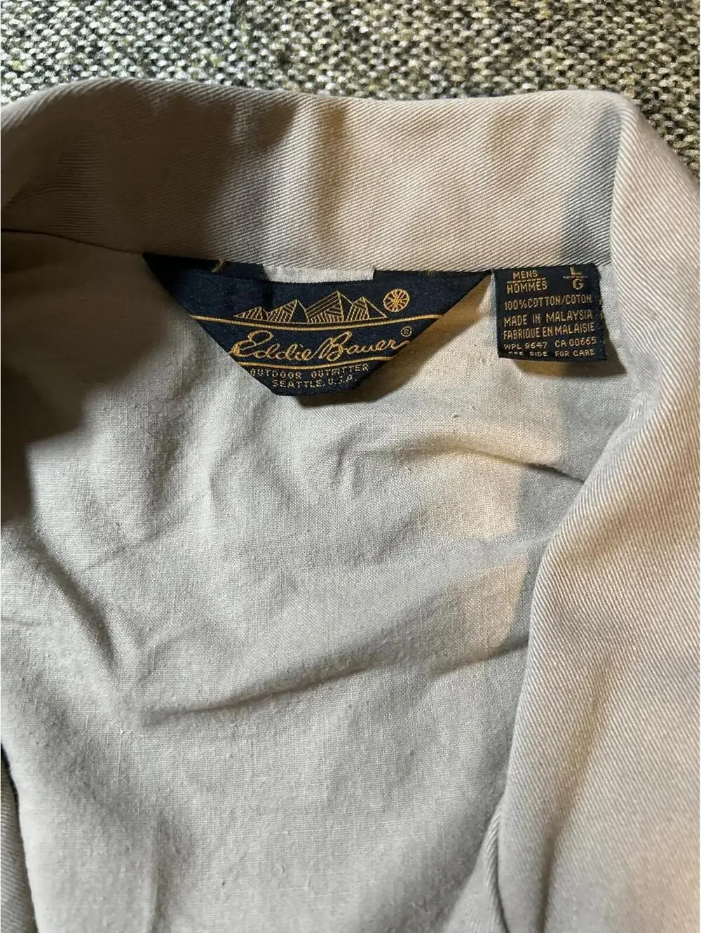 Men's Large Eddie Bauer Tan 100% Cotton Button Up‎ Jacket L